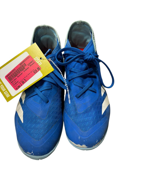 Vist Large View of Product Image Which is Used Adidas Soccer Indoor Shoes Carolina Blue And White Junior 04.5