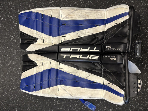 Vist Large View of Product Image Which is Used True CATALYST 7X3 Goalie Leg Pads Inter White/Black/Royal 29"