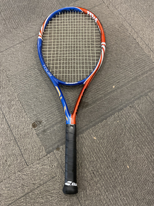 Vist Large View of Product Image Which is Used Wilson TOUR BLX Adult Tennis Racquet Royal Blue 4 1/4"