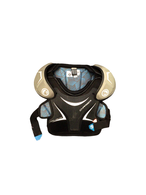 Vist Large View of Product Image Which is Used Maverik CHARGER Lacrosse Shoulder Pads Grey MD