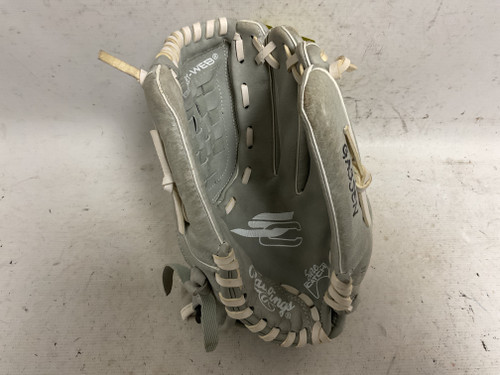 Vist Large View of Product Image Which is Used Rawlings Sure Catch SCSB115M RH Throw Fastpitch Gloves Grey 11 1/2"