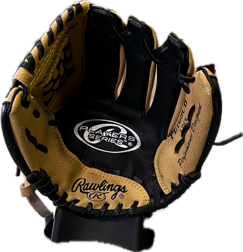 Vist Large View of Product Image Which is Used Rawlings PL109CB BB/SB Glove T-ball Black And Tan 9"