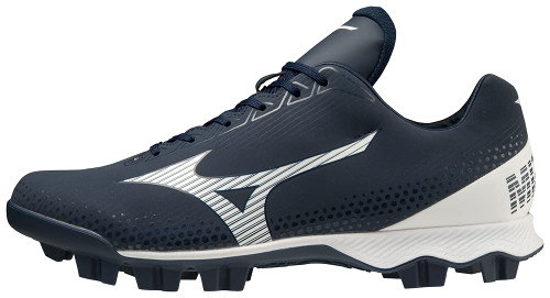 Vist Large View of Product Image Which is New Mizuno WAVE LIGHTREVO BB/SB Cleats Navy And White Junior 3.5