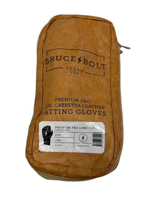 Vist Large View of Product Image Which is Used BRUCE BOLT PREMIUM PRO LONG CUFF Adult Baseball Batting Gloves LG