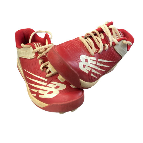 Vist Large View of Product Image Which is Used New Balance BASEBALL CLEATS BB/SB Cleats Red And White Youth 13.0