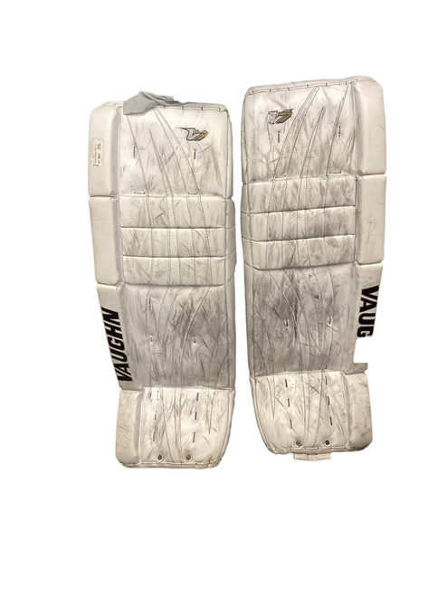 Vist Large View of Product Image Which is Used Vaughn V7 PRO XF CARBON Goalie Leg Pads Senior White 34"