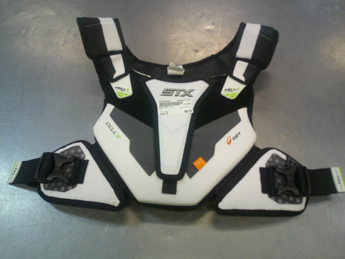Vist Large View of Product Image Which is Used STX CELL VI Lacrosse Rib Pads White XL