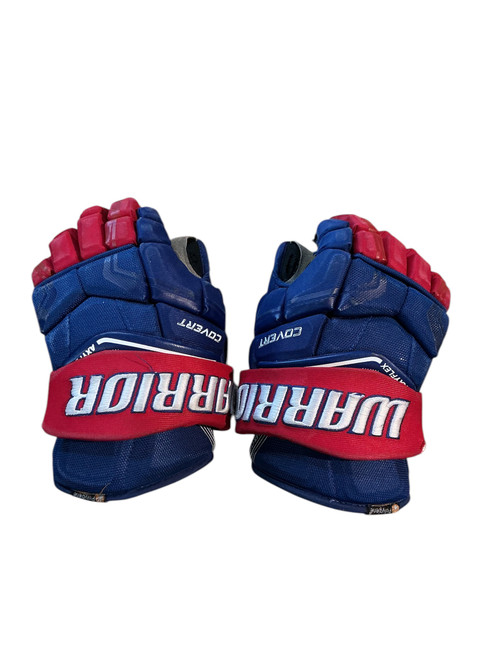 Vist Large View of Product Image Which is Used Warrior COVERT QRE PR0 Junior Gloves Navy Blue And Red 12"