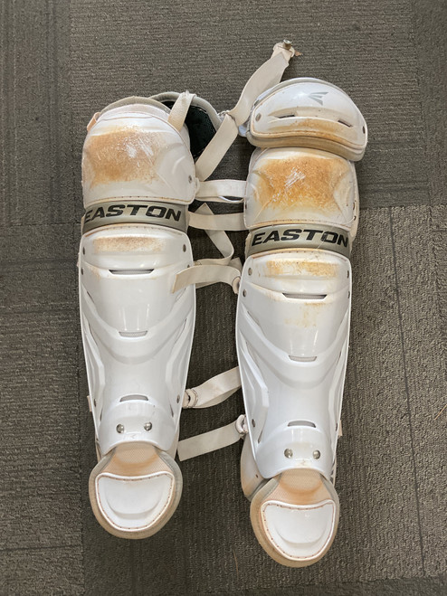 Vist Large View of Product Image Which is Used Easton GAMETIME SHIN GUARDS Catchers Leg Guards White Youth