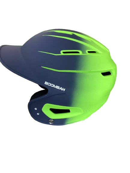 Vist Large View of Product Image Which is Used BoomBah HELMET Batting Helmet No Mask Navy Blue And Lime M/L