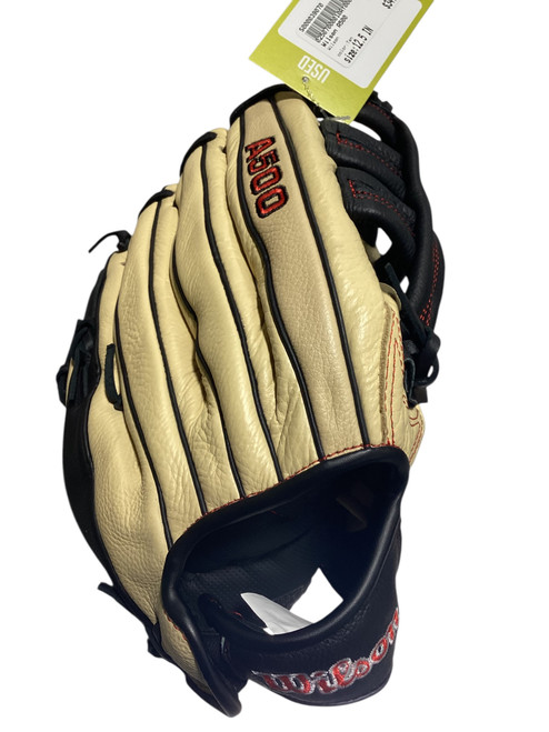 Vist Large View of Product Image Which is Used Wilson A500 BB/SB Glove RH Throw Tan 12 1/2"