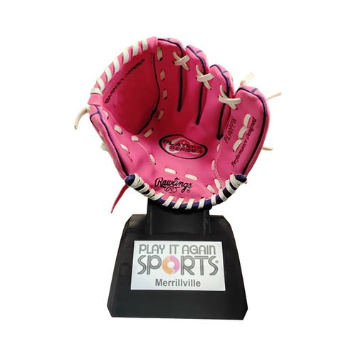 Vist Large View of Product Image Which is Used Rawlings PLAYER SERIES BB/SB Glove RH Throw Pink 9"