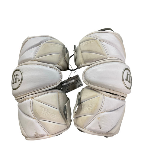 Vist Large View of Product Image Which is Used Warrior EVO PRO Lacrosse Arm Pads/Guards White LG