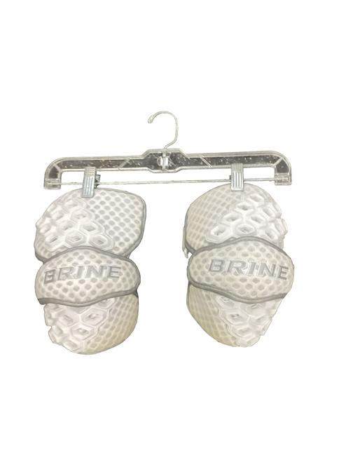 Vist Large View of Product Image Which is Used Brine TRIUMPH II Lacrosse Arm Pads/Guards White Senior