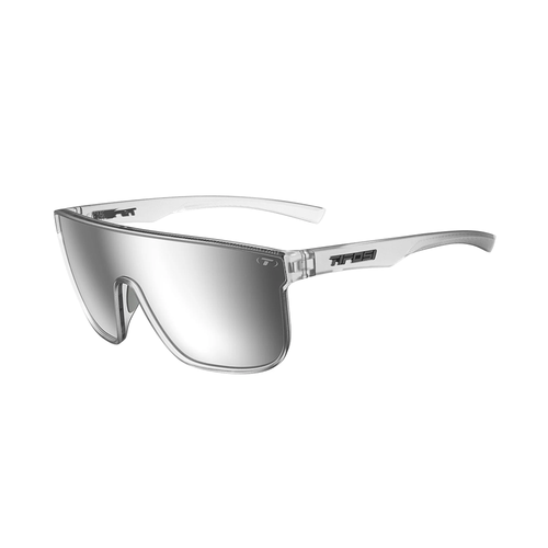 Vist Large View of Product Image Which is New Tifosi Sanctum XL Biking Glasses- Satin Clear Frame/Silver Mirror Lens