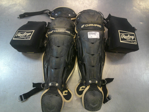 Vist Large View of Product Image Which is Used Champro SHIN GUARD Catchers Leg Guards Black Youth
