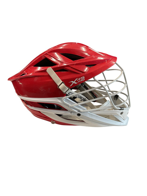 Vist Large View of Product Image Which is Used Cascade XRS PRO Lacrosse Helmet Red And White Fits all