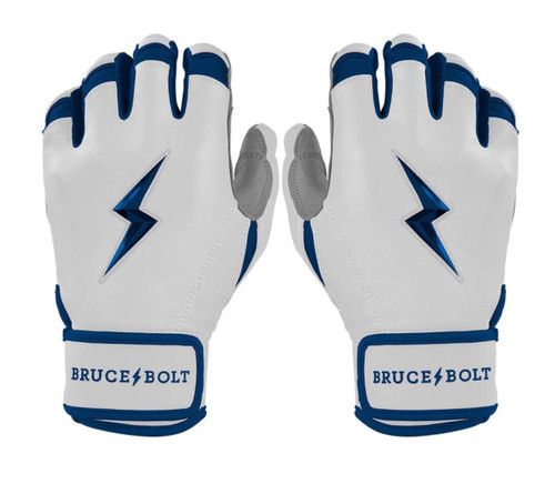 Vist Large View of Product Image Which is New YOUTH NAVY PREMIUM PRO CHROME SERIES SHORT CUFF BATTING GLOVE BRUCE BOLT