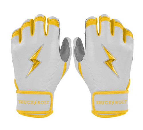 Vist Large View of Product Image Which is New YOUTH YELLOW PREMIUM PRO CHROME SERIES SHORT CUFF BATTING GLOVE BRUCE BOLT