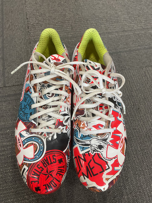 Vist Large View of Product Image Which is Used Under Armour EVERYTHINGS BIGGER IN TEXAS Adult FB Cleats White Senior 9.5
