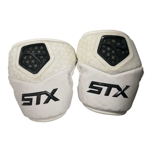 Vist Large View of Product Image Which is Used STX CELL IV Lacrosse Arm Pads/Guards White Senior