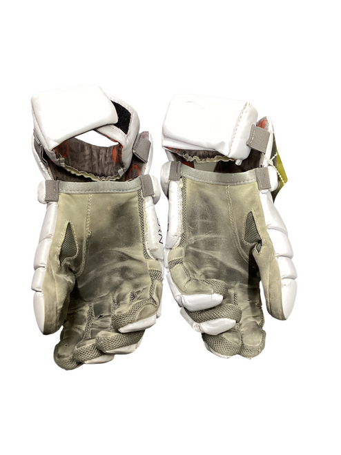 Vist Large View of Product Image Which is Used Warrior BURN Lacrosse Gloves Mens White 11 1/2"