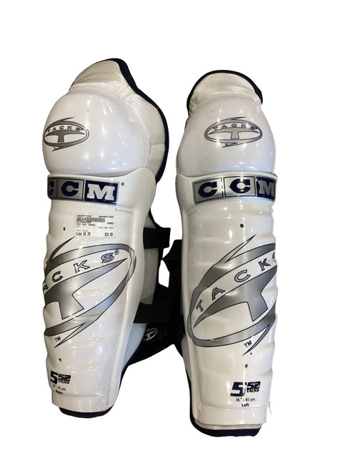 Vist Large View of Product Image Which is Used CCM 552 TACKS Senior Shin Guards White 16"