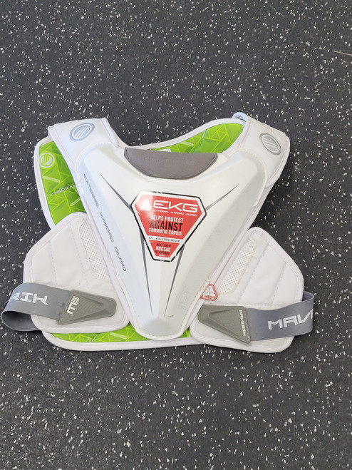 Vist Large View of Product Image Which is Used Maverik EKG Lacrosse Shoulder Pads White MD