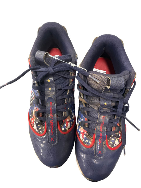 Vist Large View of Product Image Which is Used Under Armour FREEDOM BB/SB Cleats White/Red/Navy Junior 04.5