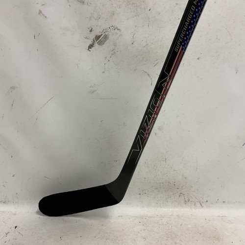 Vist Large View of Product Image Which is Used CCM VIZION USA Senior One Pce Right Grip Black And Navy Blue 85 Flex