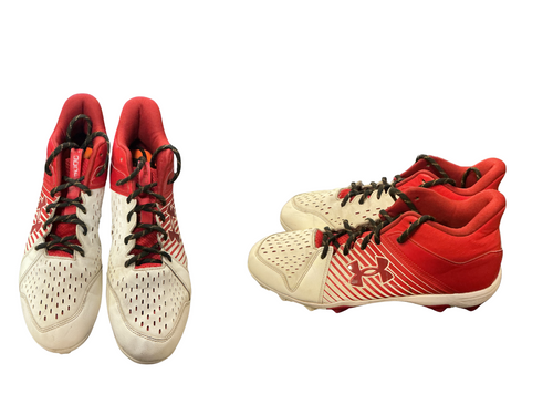 Vist Large View of Product Image Which is Used Under Armour LEAD OFF BB/SB Cleats Red And White Senior 13