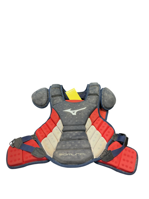 Vist Large View of Product Image Which is Used Mizuno CATCHERS CHEST PLATE Catchers Chest Protector White/Red/Navy Youth