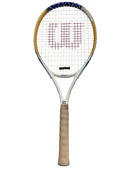 Vist Large View of Product Image Which is Used Wilson US OPEN RACQUET Adult Tennis Racquet White 4 1/4"