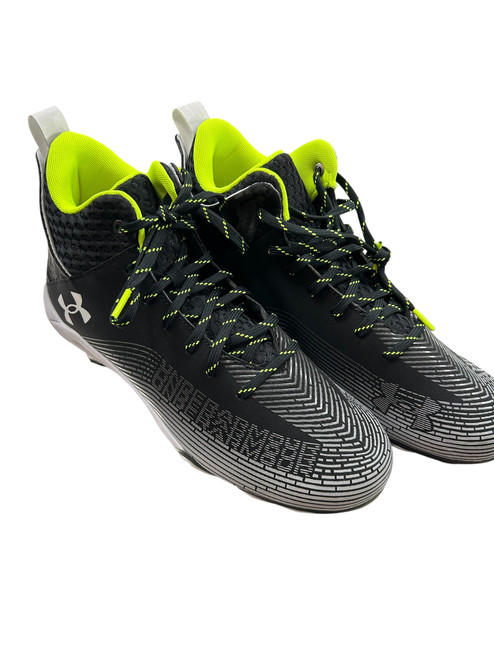 Vist Large View of Product Image Which is Used Under Armour BASEBALL CLEATS 11.5 BB/SB Cleats Black And Neon Green Senior 11.5