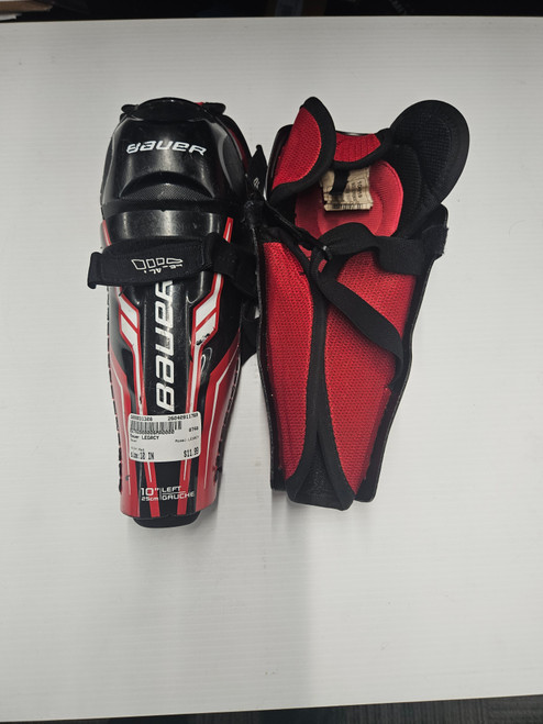 Vist Large View of Product Image Which is Used Bauer LEGACY Youth Shin Guards Red 10"