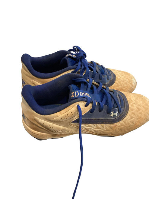 Vist Large View of Product Image Which is Used Under Armour BASEBALL CLEATS WHITE AND BLUE BB/SB Cleats White Junior 06