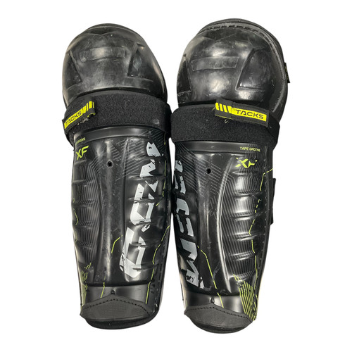 Vist Large View of Product Image Which is Used CCM TACKS XF Junior Shin Guards Black 12"