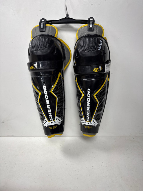 Vist Large View of Product Image Which is Used Sher-wood REKKER RE4 Intermediate Shin Guards Black 12"