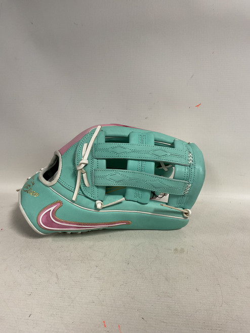 Vist Large View of Product Image Which is Used Nike VAPOR ELITE BB/SB Glove RH Throw Turquoise And Purple 12 3/4"