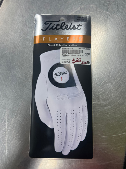 Vist Large View of Product Image Which is Brand New Titleist Players Mens Golf Glove White M/L