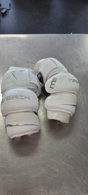 Vist Large View of Product Image Which is Used Maverik M6 MEDIUM Lacrosse Arm Pads/Guards White MD