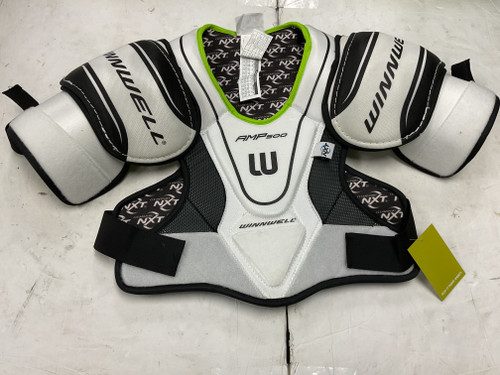Vist Large View of Product Image Which is Used WinnWell AMP 500 Senior Shoulder Pads White And Black MD