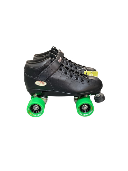 Vist Large View of Product Image Which is Used Riedell COSMIC SUPER FLY GREEN Senior Roller Quad Skates Black Senior 10