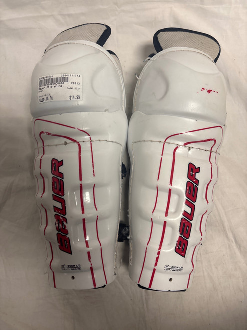 Vist Large View of Product Image Which is Used Bauer JT19 Junior Shin Guards White 10"