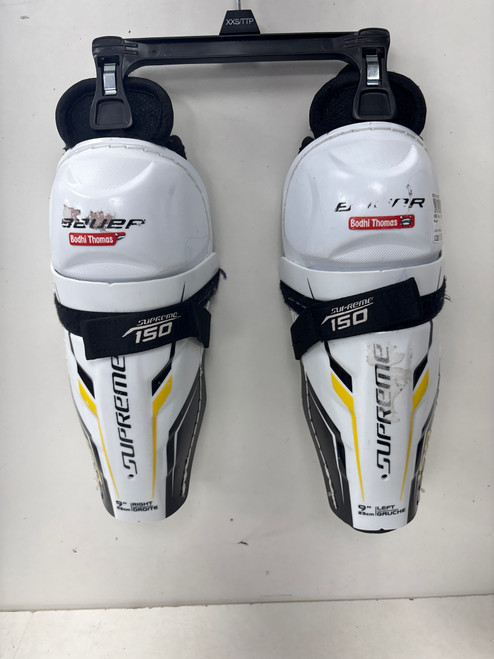 Vist Large View of Product Image Which is Used Bauer SUPREME 150 Youth Shin Guards White 9"