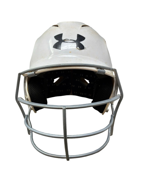 Vist Large View of Product Image Which is Used Under Armour BATTING HELMET W/MASK Batting Helmet w/Mask White S/M