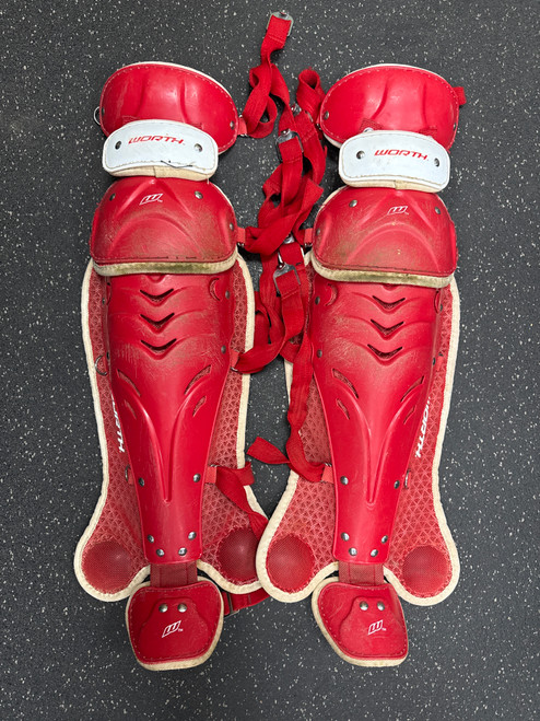 Vist Large View of Product Image Which is Used Worth FASTPITCH LG Catchers Leg Guards Red Adult