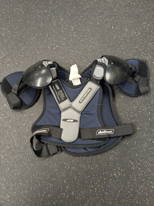 Vist Large View of Product Image Which is Used DeBeer INTRCPID SP Lacrosse Shoulder Pads Black SM