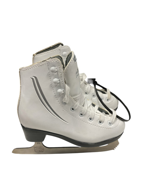 Vist Large View of Product Image Which is Used Lake Placid CASCADE SZ Y 12 Girls Figure Skate White Youth 12.0