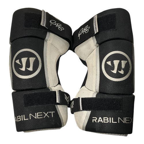 Vist Large View of Product Image Which is Used Warrior RABIL NEXT Lacrosse Arm Pads/Guards Black And White XL